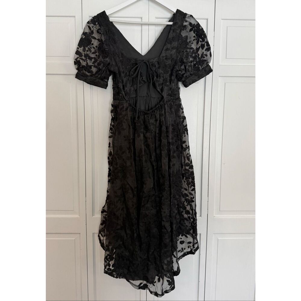 Lulus be my date black floral embroidered high low midi dress m - Picture 5 of 10